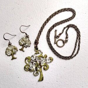 Tree of Life! Patina Painted Bronze Necklace & Earrings Set | Mossy Oak Colors